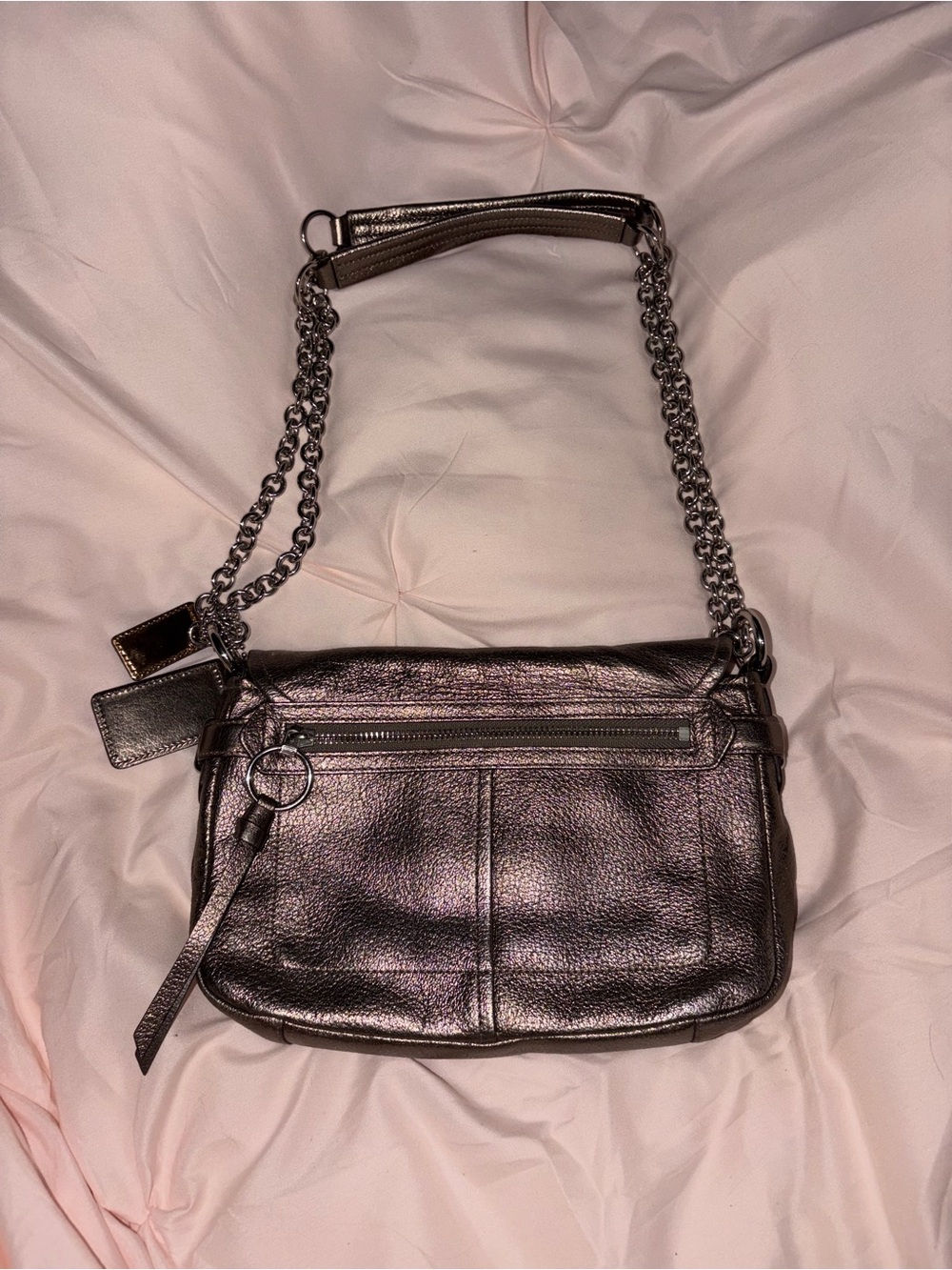 RARE Vintage Authentic Coach Chelsea Flap Crossbody | Gunmetal Metallic 17808 - Picture 5 of 6